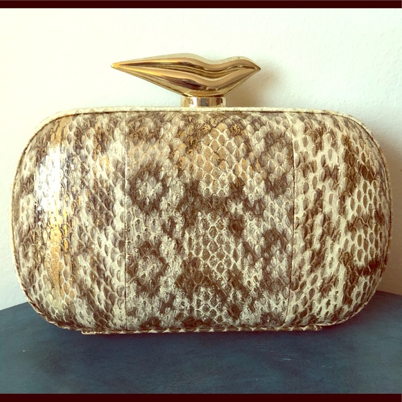 Diane Von Furstenberg Handbags - DVF Metallic Distressed Snake Leather Clutch